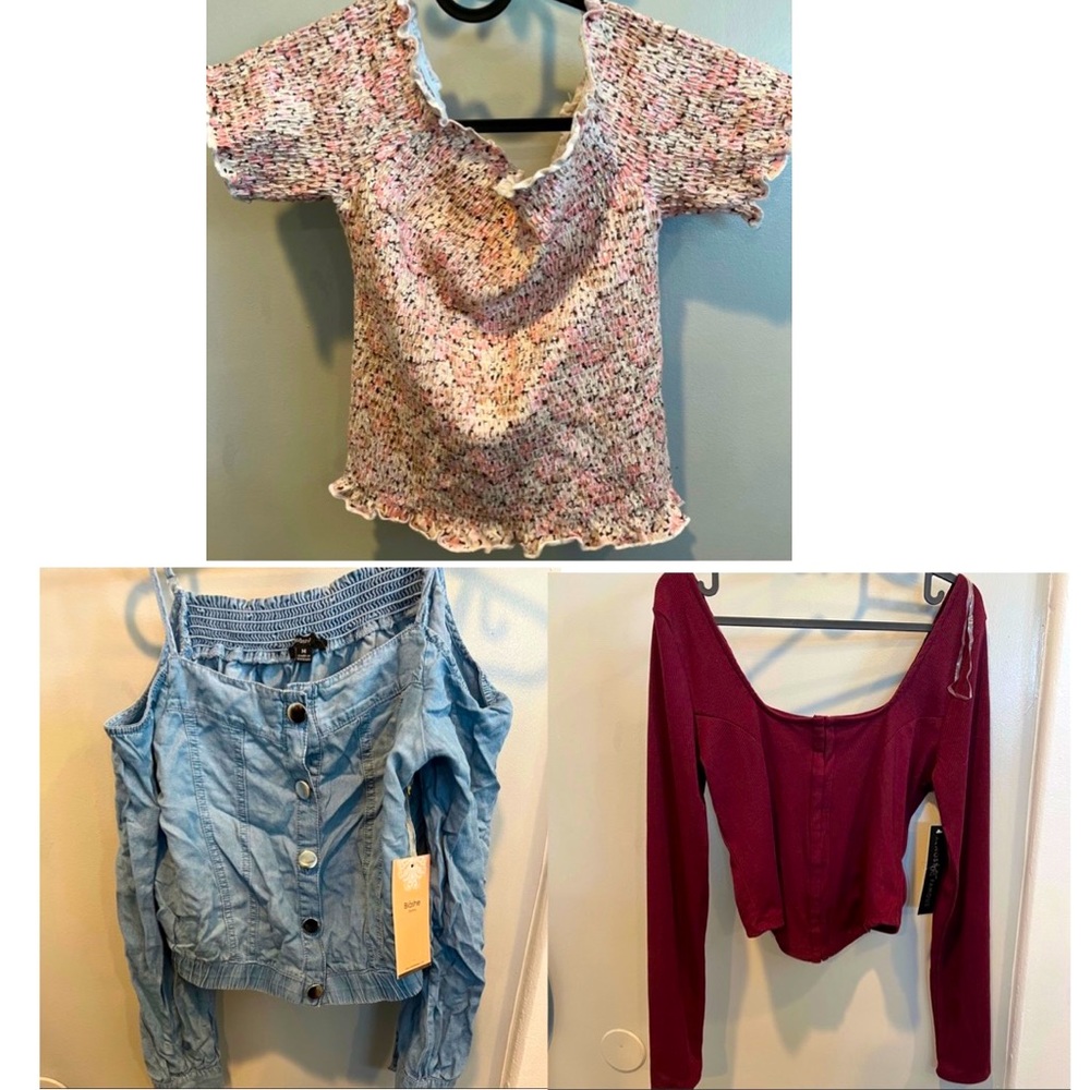 3 crop blouses for $20 dlls 2 with tag and one only worn for a short time